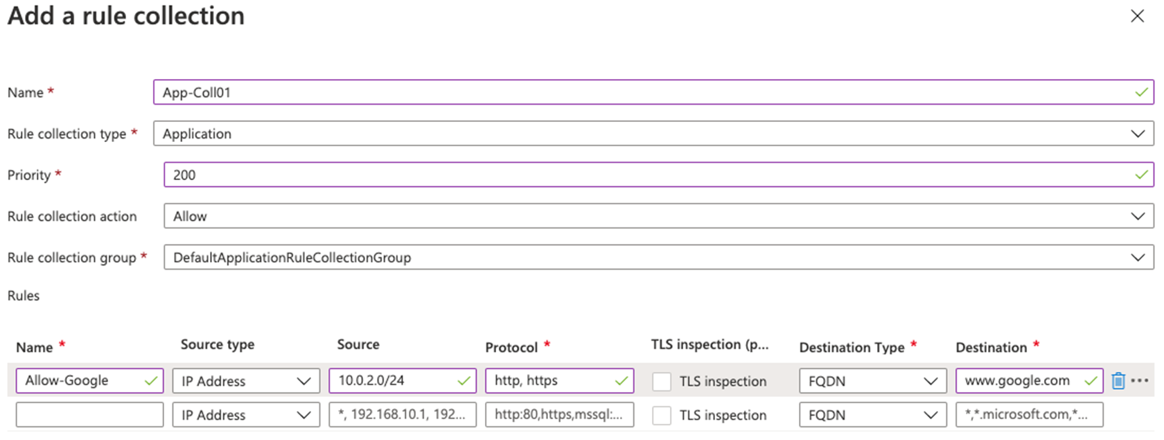 Add an application rule collection