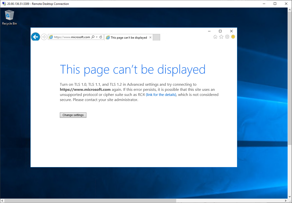 RDP session on Srv-work server - browser blocked on microsoft.com
