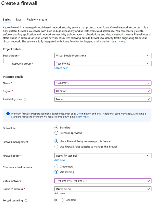 Create a firewall - review settings